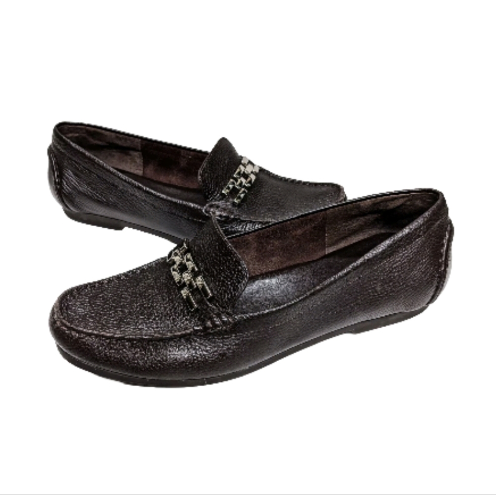 Talbots Leather Flat Loafers With Buckle 8 B Brown Old Money Classic